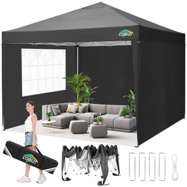 COBIZI 10x10 Pop Up Canopy Tent with Removable Sidewalls, Waterproof Portable Easy Up Canopy with Carry Bag, Instant Outdoor Shelter Tents for Parties, Events, Backyard Gatherings, Weddings, Black