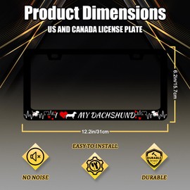 I Love My Dachshund License Plate Frame Animal Dog License Plate Holder Stainless Steel Funny Colorful Car Accessories Decoration 6.3" X 12.3" with 2 Holes Screws