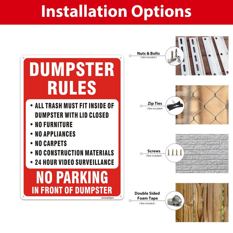 JesmaySigns (2 Pack) Dumpster Rules Sign, 14"x10" Private Dumpster No