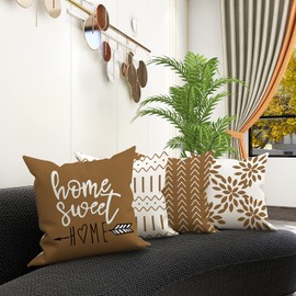 YCOLL Pillow Covers 20x20 Set of 4, Modern Sofa Throw Pillow Cover, Decorative Outdoor Linen Fabric Pillow Case for Couch Bed Car， Light Brown