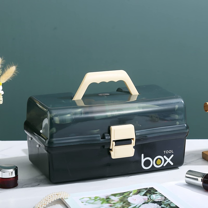 Kinsorcai 12'' Three-Layer Clear Plastic Storage Box/Tool Box, Multipurpose Organizer