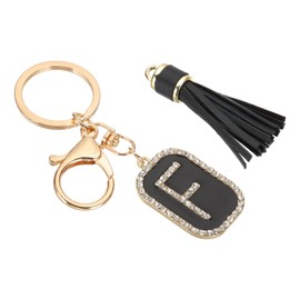 PATIKIL Initial Letter Key Chain, Cubic Zirconia Crystal Alphabet Keychains Letter F Tassel Pendant Keyring for Women Purse Handbag Bag Charm Accessories, Black/Gold