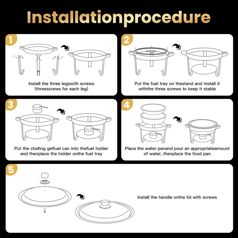 PTASYGK Chafing Dishes for Buffet 4 Pack 5QT Gold SS