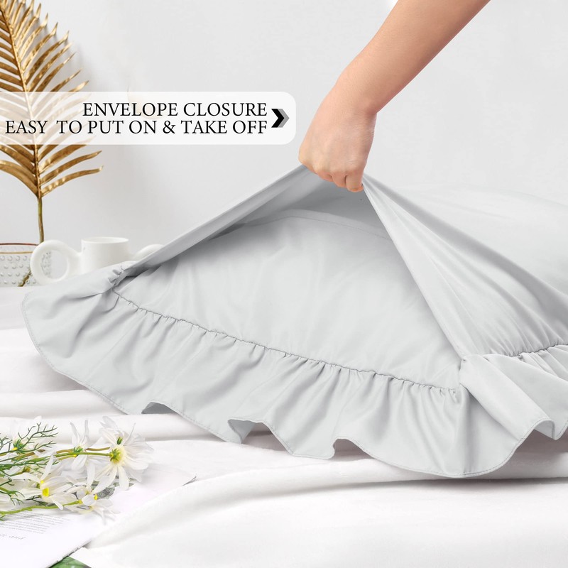 PiccoCasa Soft Microfiber Plain Bolster Pillowcase with Decorative Ruffle and