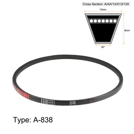 sourcing map A838 V-belt, A profile rubber drive belt, 838 mm, inner circumference, 13 mm top width, 8 mm thickness