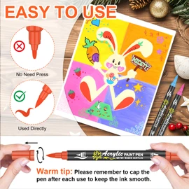 NICETY 60 Colors Acrylic Paint Markers, Dual Tip Acrylic Paint Pens with Fine Tip and Brush Tip Pens for Rock Painting, Canvas, Wood, Ceramic, Glass, Stone, Fabric, DIY Crafts & Art Supplies