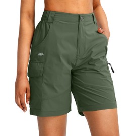 Viodia - Pantalones cortos tipo cargo para mujer, de 7 pulgadas, con bolsillos, secado rápido, ligeros, para golf, casual, verano, Verde -Oliva, Small