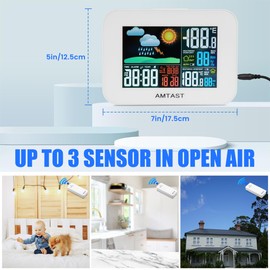 AMTAST Wireless Weather Station Color Display Digital Weather Station with High Precision Sensor Indoor Outdoor Thermometer with Atomic Clock, Temperature, Humidity, Weather Forecast (Model AW-005)