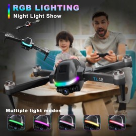 TL12 RGB Lighting Drone Brushless Motors Drones with Camera 1080P HD 3D Flips FPV Transmission Optical Flow Altitude Hold Headless Mode One Key Start RC Quadcopters for Beginners Multiple Lights