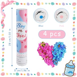 badaren Gender Reveal Confetti Cannon Boy or Girl, Gender Reveal Confetti Cannon, Confetti Cannon for Boys or Girls, 2 Pink and 2 Blue Confetti Cannons for Gender Reveal Party, 28 cm