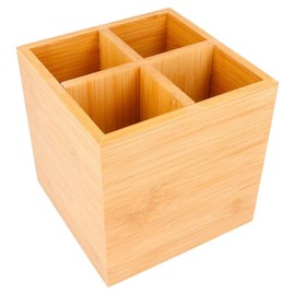 Canape King 1 pc Bamboo Cutlery Holder | Eco-Friendly 15cm Wooden Utensil Organizer 4 Compartments for Cutlery | Portable Storage Condiment Box for Dining Table (15 x 15cm)