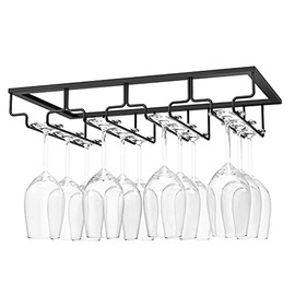 Nuovoware Wine Glass Rack, 4 Rows Wine Glass Hanger Rack Under Cabinet Stemware Rack Wine Glass Holder Storage Hanger for Bar Kitchen Cabinet, Black