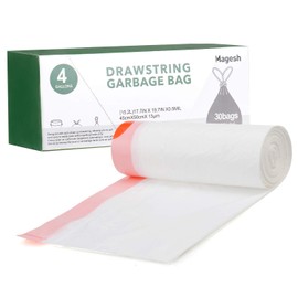 Bolsas de basura con cordón, 4 galones, bolsas de basura para cocina, baño, recámara, oficina, 30 unidades, color blanco