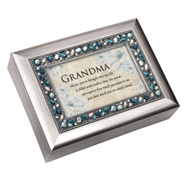 Cottage Garden Grandma Joy to My Life Endless Love Silvertone Jewelry Music Box Plays Wind Beneath My Wings