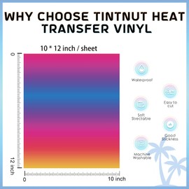 Tintnut Gradient Heat Transfer Vinyl - 12 Sheets 12 x 10 Inches Bright Ombre Heat Transfer Vinyl Rainbow HTV for T-Shirts DIY Patterned HTV Vinyl Compatible with Sillhoutte Cameo and Cricut