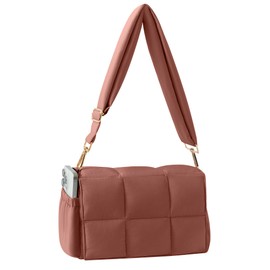 NAARIIAN Puffer Shoulder Bag Puffy Crossbody Purse Cotton Padded Quilted Handbag Designer Dupes Women Hobo Tote Bag, Iron Red, Small