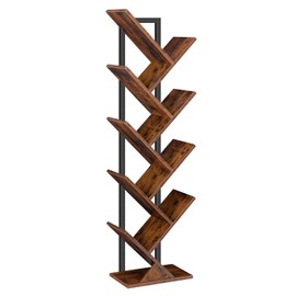 HOOBRO HOOBRO Tree Bookshelf, 9-Tier Bookcase Wooden Shelves, Floor Standing Storage Rack, for Display of CDs, Books in Living Room, Home Office, Wood Storage Rack for Bedroom, Rustic Brown BF08SJ01G1