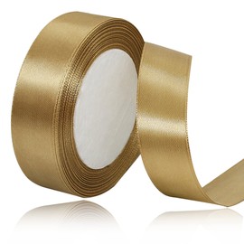 Champagne Gold Satin Ribbon 1 inch x 25 Yards, Fabric Ribbons for Christmas Gift Wrapping, Christmas Garland, Christmas Tree Ornaments, Bows Making, DIY Crafts, Sewing Projects and Wedding Party