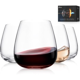 OJA Stemless Wine Glasses Set of 4-15oz, Hand Blown Crystal Red White Wine Glasses - Ideal for Christmas and Special Days, Wine Tasting Gifts for Both Men and Women