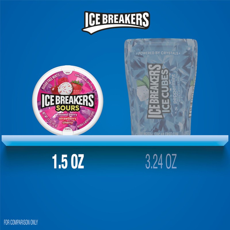 ICE BREAKERS Sours Assorted Fruit Flavored Sugar Free Mints Tin,
