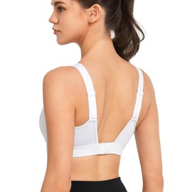 Yvette Sports Bra Adjustable Straps U-Back Strong Hold Fitness Jogging Bra, White