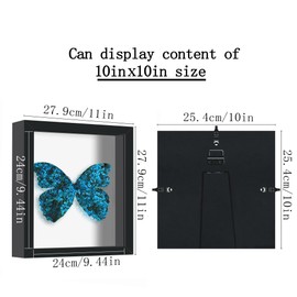 Picrit 10x10 Shadow Box Frame, Display Case Box with High Definition Real Glass and Black Back for Memorabilia, Baby Items, Wedding Memories, Crafts, Tickets and Photos, Black