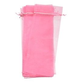 uxcell Organza Wine Bags, 12PCS 14.5 x 5.5 In Pink Sheer Mesh Organza Wine Wrapping Bags With Drawstring Wine Gift Pouches for Bottle Birthday, Wedding Party