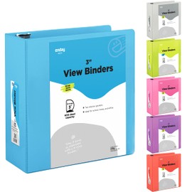 3 Inch Binder 3 Ring Binders Blue, Slant D-Ring 3” Clear View Cover with 2 Inside Pockets, Heavy Duty Colored School Supplies Office and Home Binders – by Enday