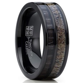 Metal Masters Co. Men's Tungsten Ring Wedding Band Real Deer Antler, Koa Wood Inlay, Outdoor Hunting