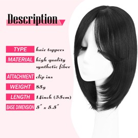 Adancyler Hair Toppers Hair Pieces with Curtain Bangs for Women Lightweight and Breathable Synthetic Clip in Hair Extensions(14", Black)
