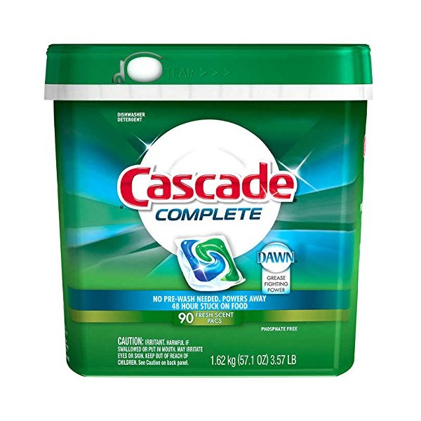 Cascade Complete Dawn Fresh Scent Pacs Dishwasher Detergent 90 ct Plastic Container