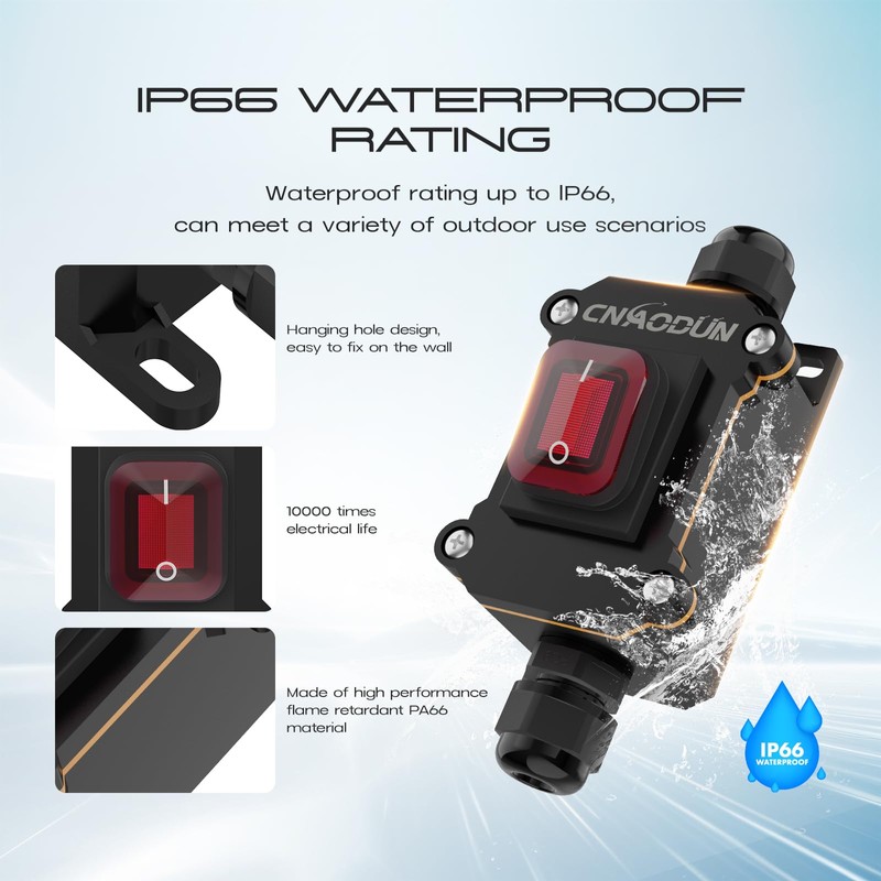 CNAODUN Waterproof Inline Cord Switch 12V DC 20A On Off