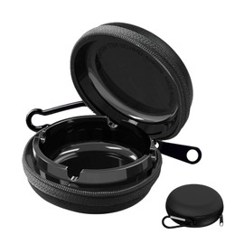 Pocket Ashtray, Portable Ashtray, Metal Ashtray with Key Ring, Odour-Proof & Portable Ashtray (Black)