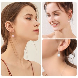 Pink Pearl Earrings For Women，Silver 925 Sterling Silver Freshwater Cultured Pearl Dangle Drop Earrings (Gold)