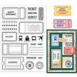 GLOBLELAND Ticket Post Stamp, Clear Stamps for Cards, Travel Pendants, Clear Stamps, Seals, Transparent Stamps for DIY, Scrapbooking, Photo Album, Diary, Home Decoration