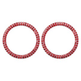 INFINAUTO Universal Bling Car Engine Start Stop Button Cover, One Click Push Start Button Ring Sticker Faux Crystal Rhinestone Ignition Button Trim Red, 2 Pcs