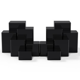 Thyle 24 Pcs Jewelry Acrylic Risers Square Cube Display Nesting Risers Figure Stand with Hollow Bottoms Display Stand Shelf for Cosmetics Food Collectibles Perfume, 6 Sizes (Black)