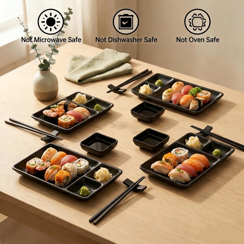 Pumtus 16 Piece Japanese Sushi Plate Set, Melamine Sushi Serving