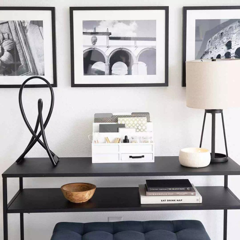 Blu Monaco White Wooden Mail Organizer with Pen Holder and