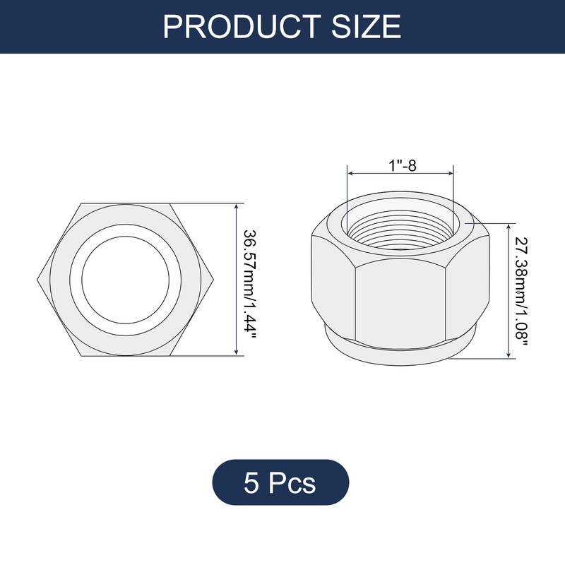 sourcing map 5Pcs 1"-8 Nylon Insert Hex Lock Nuts, 304
