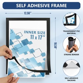 12 Pack Magnetic Sign Holder 11 x 17 with Adhesive Back - Magnetics Poster Frame & Magnetic Paper Holder - Reusable Adhesive Frames 11x17 - Magnet Frame for Wall Windows - Magnet Document Holders