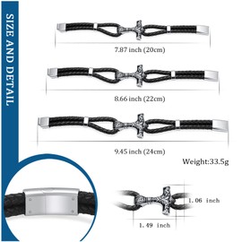 constantlife Viking Thor's Hammer Cremation Bracelet for Ashes for Men Braided Leather Wristband Cuff Bangle Memorial Urn Jewelry Funeral Keepsake Gift (Silver-22cm)