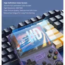 GameVibe R36S Handheld Retro Game Console, 3.5 Inch IPS Screen Built-in 15,000+ Classic Video Games with Preinstalled Emulator System (Transparent Purple)