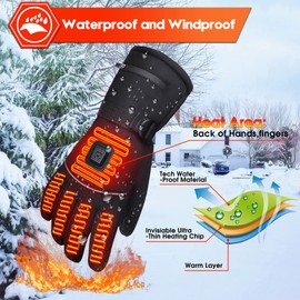 Electric Heated Gloves 7.4V Rechargeable Battery Heated Thermal Gloves for Men Women,Touchscreen Waterproof Windproof Heated Gloves for Hiking Skiing,Outdoor Indoor Portable Battery Hand Warmer Gloves