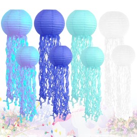 Pack of 8 Jellyfish Lanterns Paper Lanterns: HOMURY Jellyfish Paper Lanterns, Paper Lantern Lantern Decoration, for Children's Theme Party, Ocean Theme Party Supplies (9 inch, 10 inch)