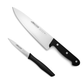 ARCOS 2-Piece Knife Set - Nitrum Stainless Steel Professional Kitchen Knives (Paring & Chef) with Ergonomic Black POM Handle. Universal Series