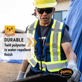 Pioneer Hi Vis Surveyor's Safety Vest - Engineer Style - Breathable Mesh & Reflective Tape - 7 Pockets - Royal Blue