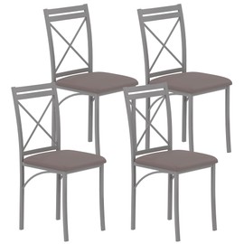 VECELO Metal Dining Chairs Set of 4, Steel Legs and PU Leather Cushion Seats for Kitchen, Living Room, Grey
