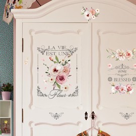 PLIGREAT 3 Sheets Retro Rub on Stickers for Furniture Transfers Watercolour Flower Stickers for DIY Crafts Wooden Wardrobe Drawer Cabinet Door Table Chair Decoration Old Furniture Renovation Decor