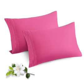 Horbaunal 2 Pack Microfiber Pillowcases Standard Size Hot Pink Bed Pillow Cases with Envelope Closure, 1800 Thread Count Soft & Shrinkage Resistant Pillow Covers, 20 x 26 Inches
